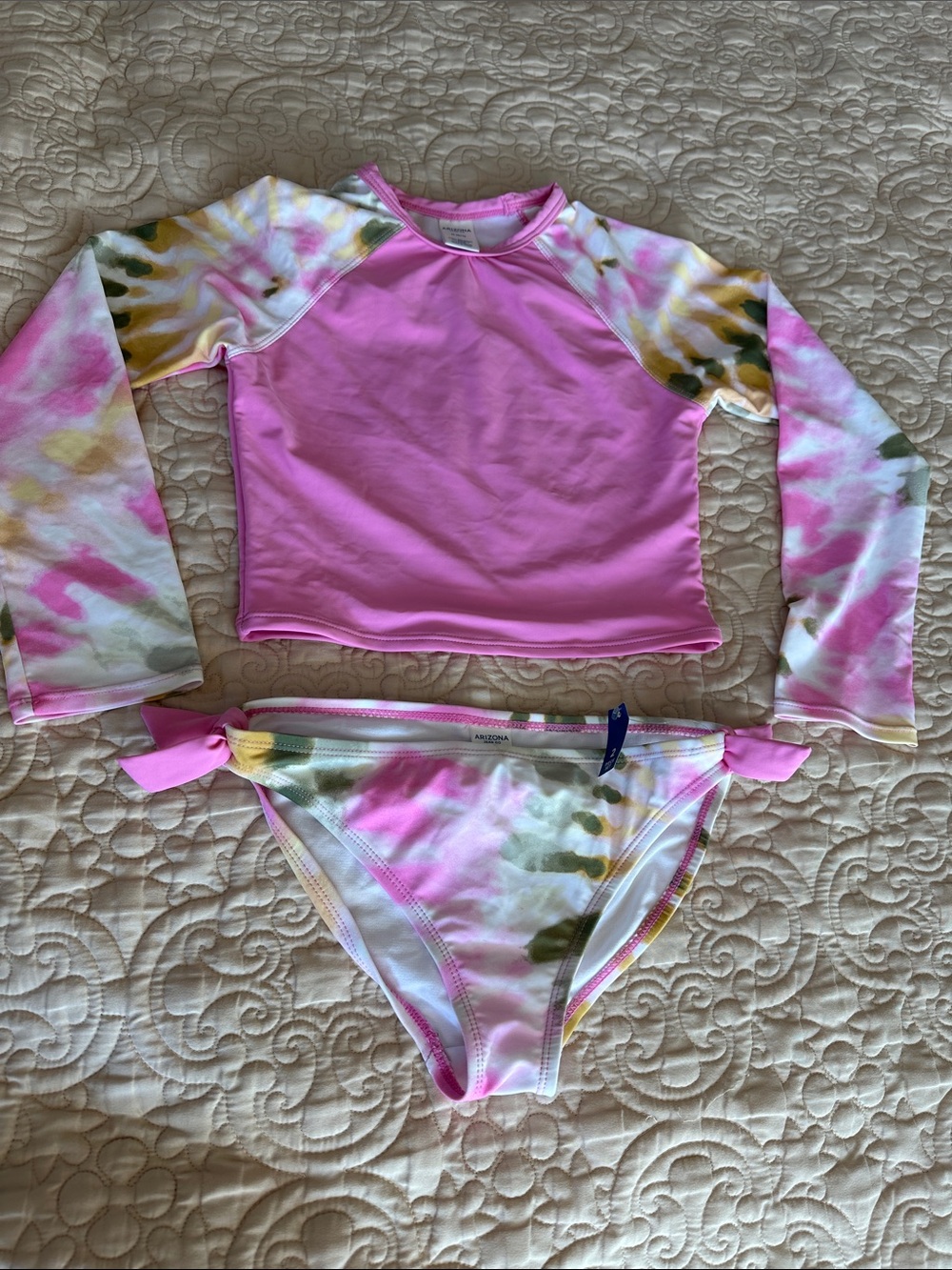 Arizona Jean Company Pink Tie-Dye Long Sleeve Rashguard Bikini Set